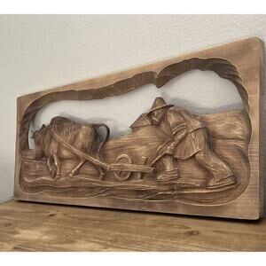 FARMER Folk Art Wooden Wall Decor - Alder Wood Hand Carved Tree - Ukrainian Farm